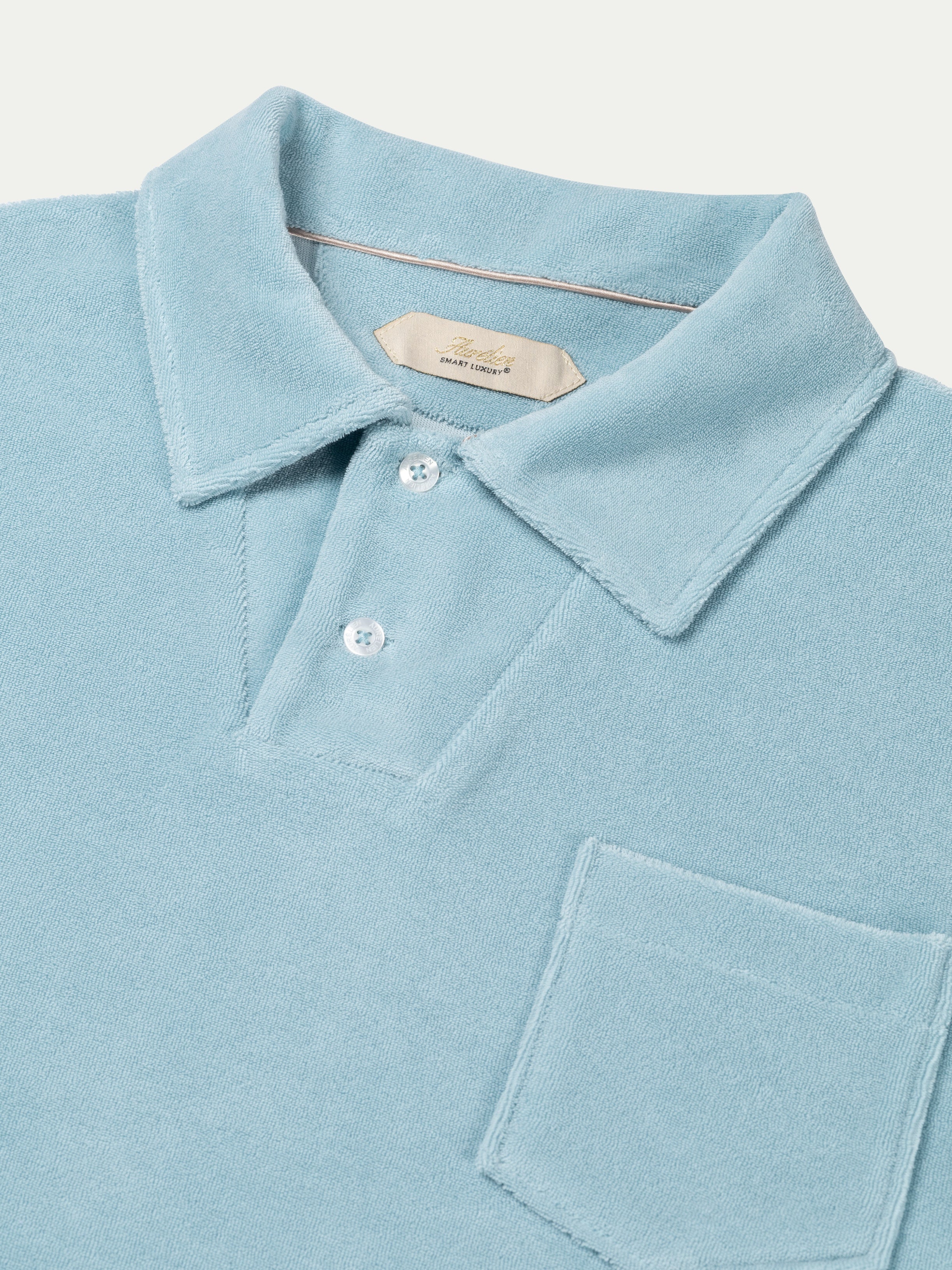 Blue Turquoise Terry Towelling Polo Shirt